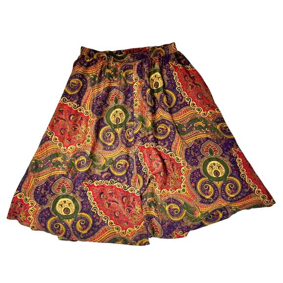 Valerie Stevens Dresses & Skirts - Valerie Stevens Pure Silk Paisley Midi Skirt Women’s 2XL Vintage Boho 90s Retro